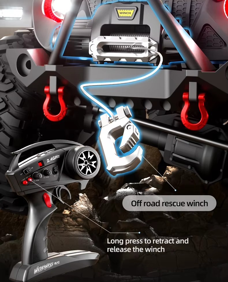 HB Toys R1012 - 1:10 4WD RC Rock Crawler Truck | Full Proportional Off-Road Climbing Car with 550 Motor, 2.4GHz Remote, LED Lights description image 5