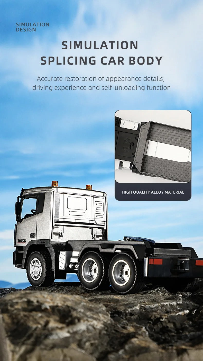 Huina 1318 - 1:18 Scale RC Low Bed Trailer Truck | 2.4GHz Full Function Heavy Duty Construction Transport Truck with Realistic Lights RTR description image 5