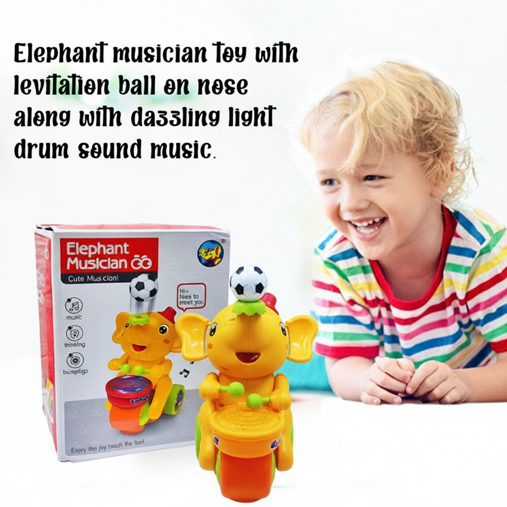 Musical Elephant Toy with Drum & Ball for Kids | Light, Sound & Rolling Action Toy for Early Learning Fun