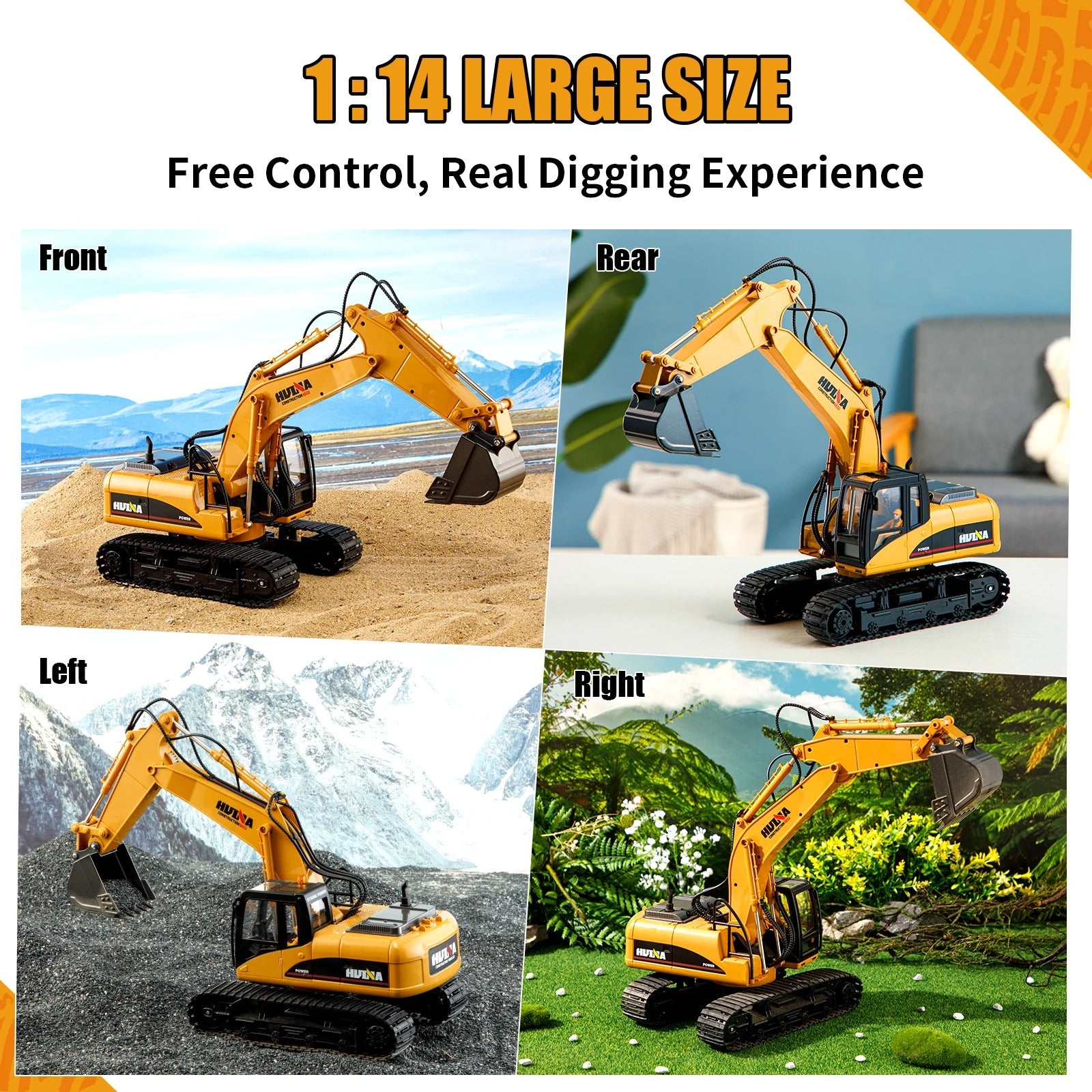HUINA 1535 - 1:14 Scale 15ch RC Die-cast RC Excavator Construction Truck Toys Radio Control Toy Alloy Engineering Excavator description image 5