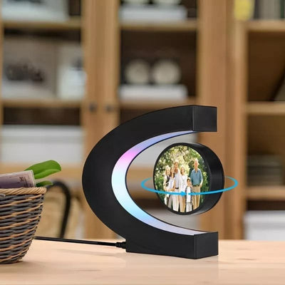 Floating Magnetic Photo Frame with 360° Rotation – Levitating LED Display for Desk, Home & Office Décor - Black - alternate view