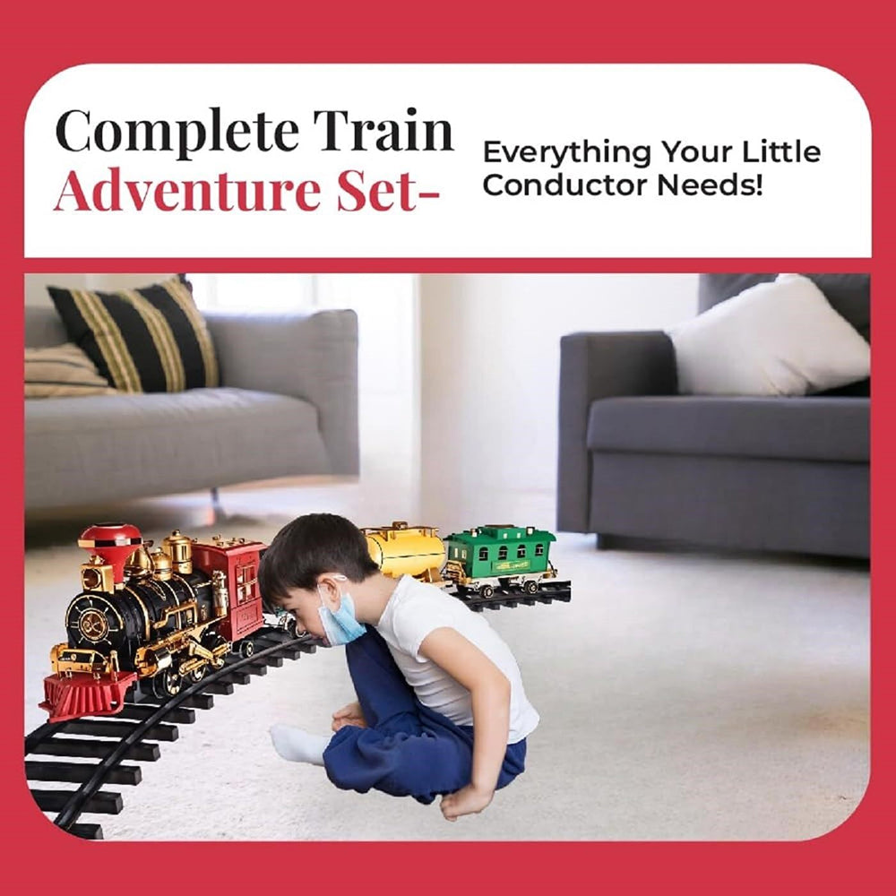Classic Steam Train Set with Track - Choo Choo Super Locomotive Toy with Passenger & Cargo Cars - NO.19020B