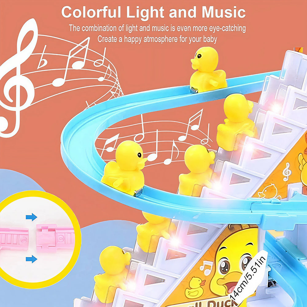 Duck Climbing Stairs Musical Track Toy with 3 Moving Ducks, Lights, Sound & Roller Coaster Track | Educational Toy for Kids 3+ Years