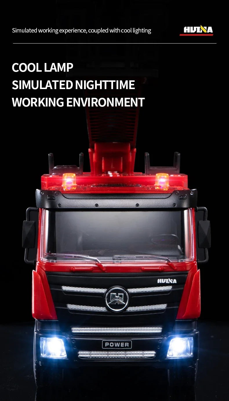 Huina 1361 - 1:18 RC Fire Engine Truck - 2.4GHz 9CH Water Spraying Fire Rescue Truck with Extendable Ladder, Lights & Sound RTR description image 5