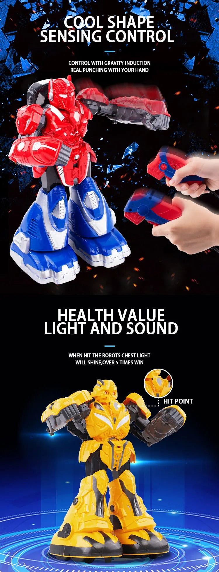 Interactive Boxing Battle Robot Toy Set for Kids | 2 Player Fighting Robots with Wired Controllers, Punch Action & Battle Game Fun description image 5