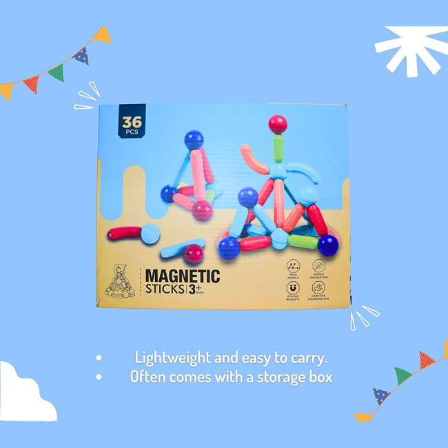 Magnetic Sticks Building Set 36 Pieces for Kids | STEM Construction Toy for Creative Learning, 2D & 3D Building Fun