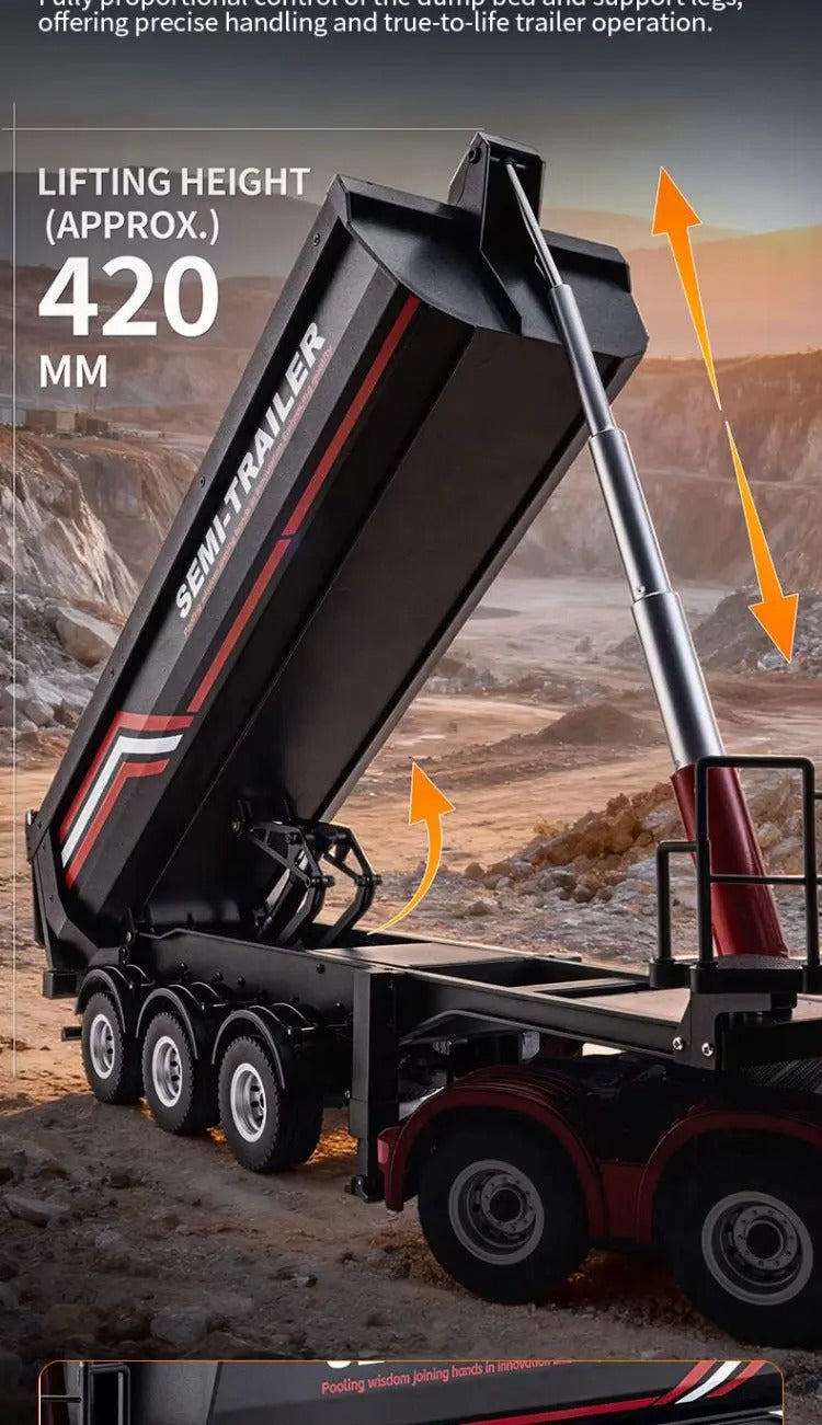 Huina 1509 - 1:18 Scale Official RC Electric Dump Semi Trailer for Huina 1501 Scania 770S, Alloy Construction, 2.4GHz Compatible, Electric Lifting Dump Bed, Rechargeable RTR Heavy Haul Trailer description image 5