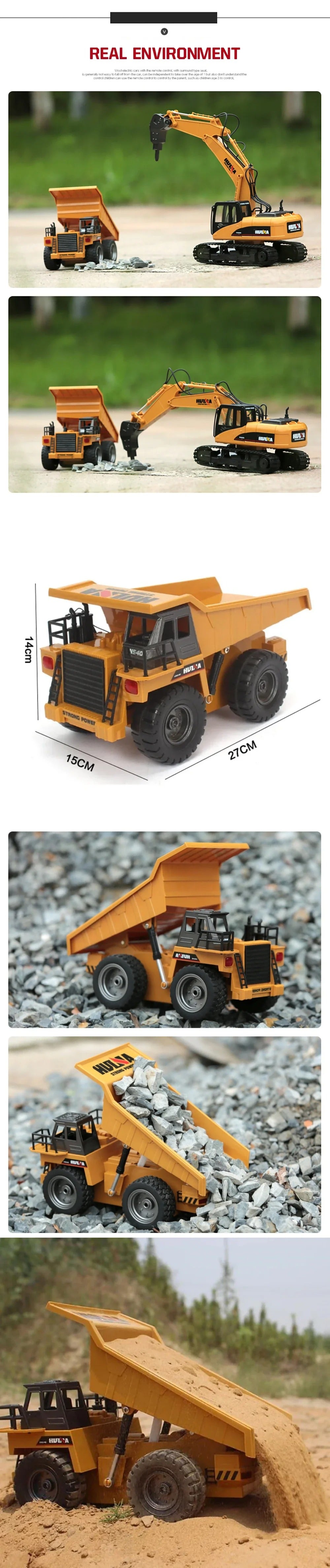 Huina 1534 - 1:18 RC Alloy Engineering Dump Truck Remote Control Semi-alloy Model Outdoor Gift RC Truck Toys description image 5
