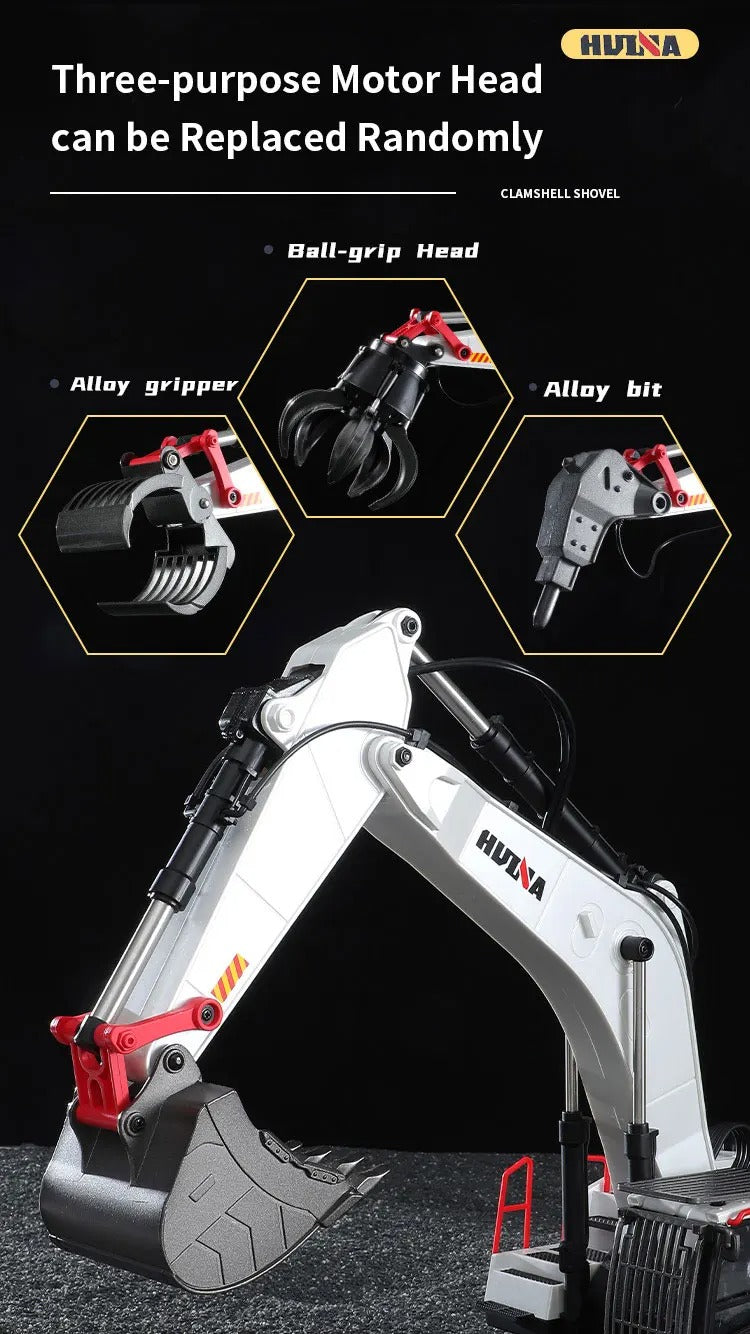 Huina 1594 - 1:14 RC Excavator 22CH Alloy Metal Construction Truck 2.4GHz 360° Remote Control Engineering Digger Toy description image 5
