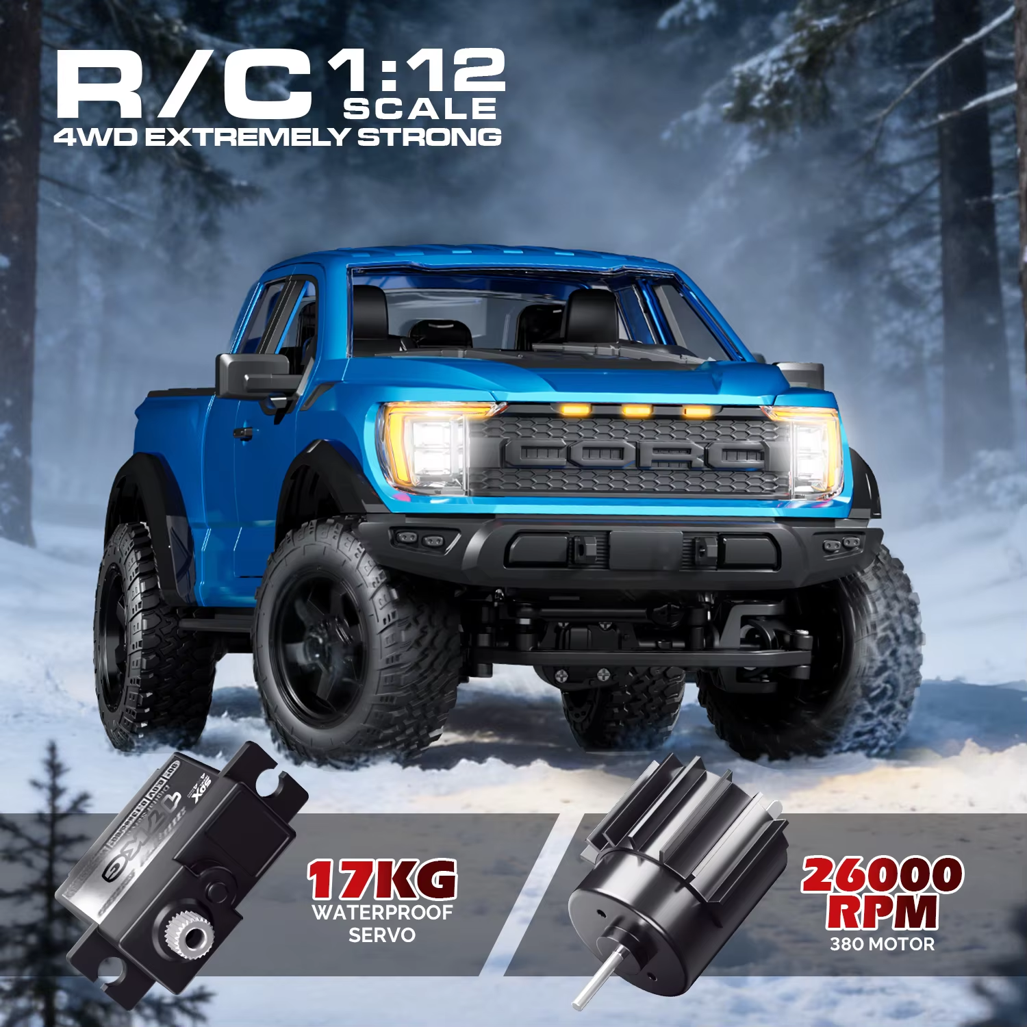 Hstar F150- 1:12 Scale Raptor 4WD RC Off-Road Truck with 2.4GHz Remote Control, Rechargeable Battery, Ready-to-Run All Terrain Remote Control Pickup Truck for Kids & Adults description image 6