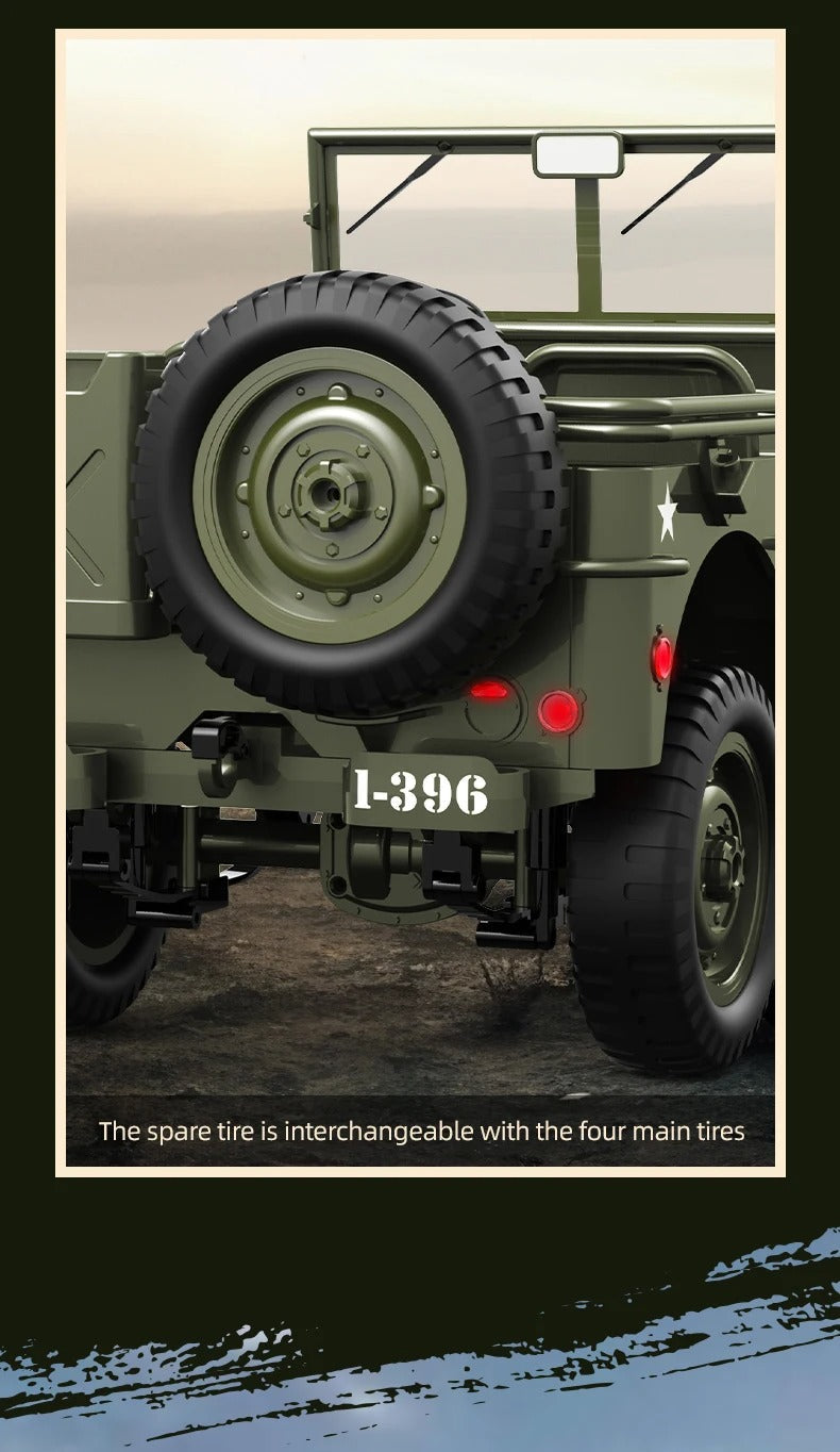 JJRC C8815 - 1:10 Scale Willys Military Jeep RC Car, 4WD Off-Road Rock Crawler, 2.4GHz Full Proportional Remote Control, LED Lights, WWII Army Vehicle Model, Rechargeable Battery description image 6