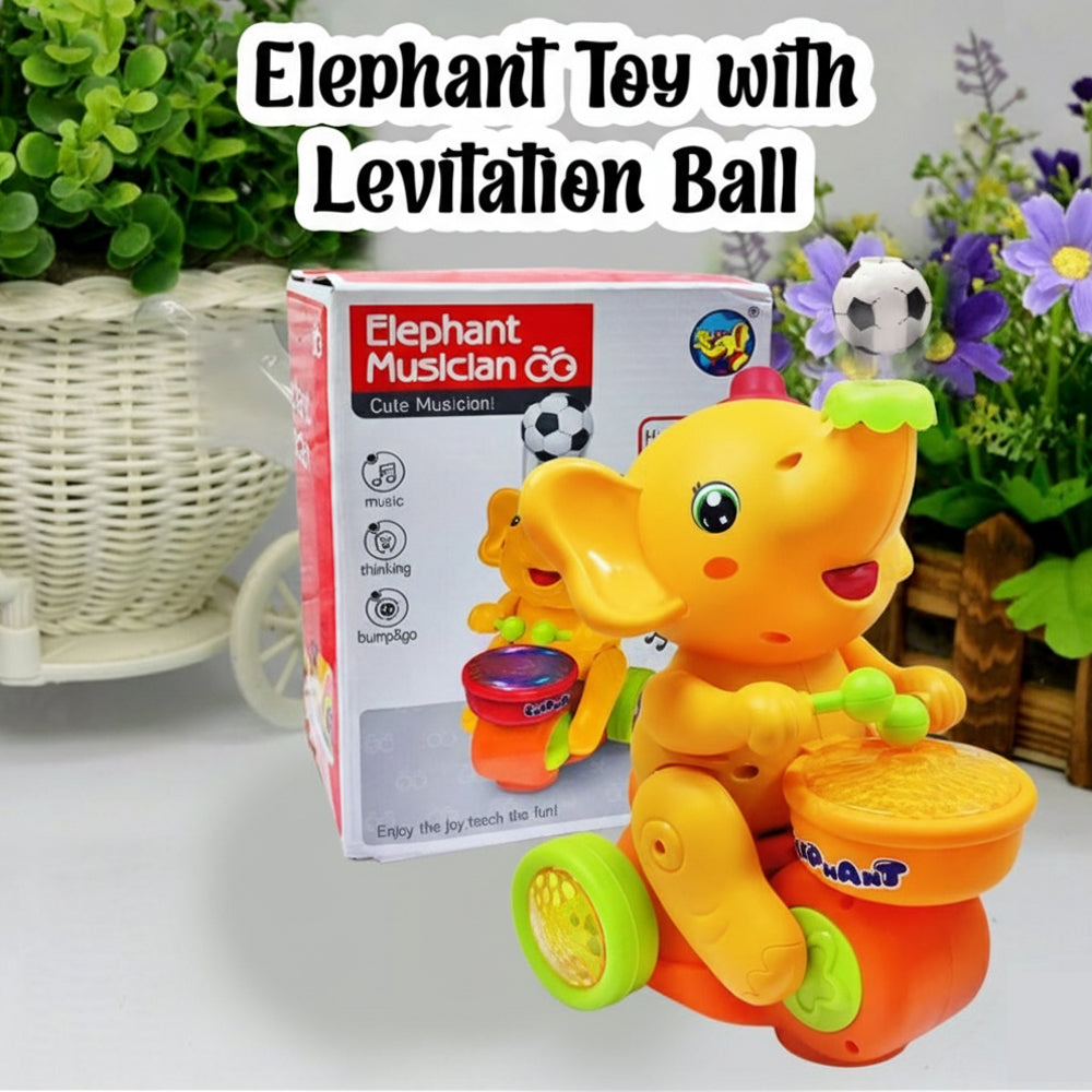 Musical Elephant Toy with Drum & Ball for Kids | Light, Sound & Rolling Action Toy for Early Learning Fun