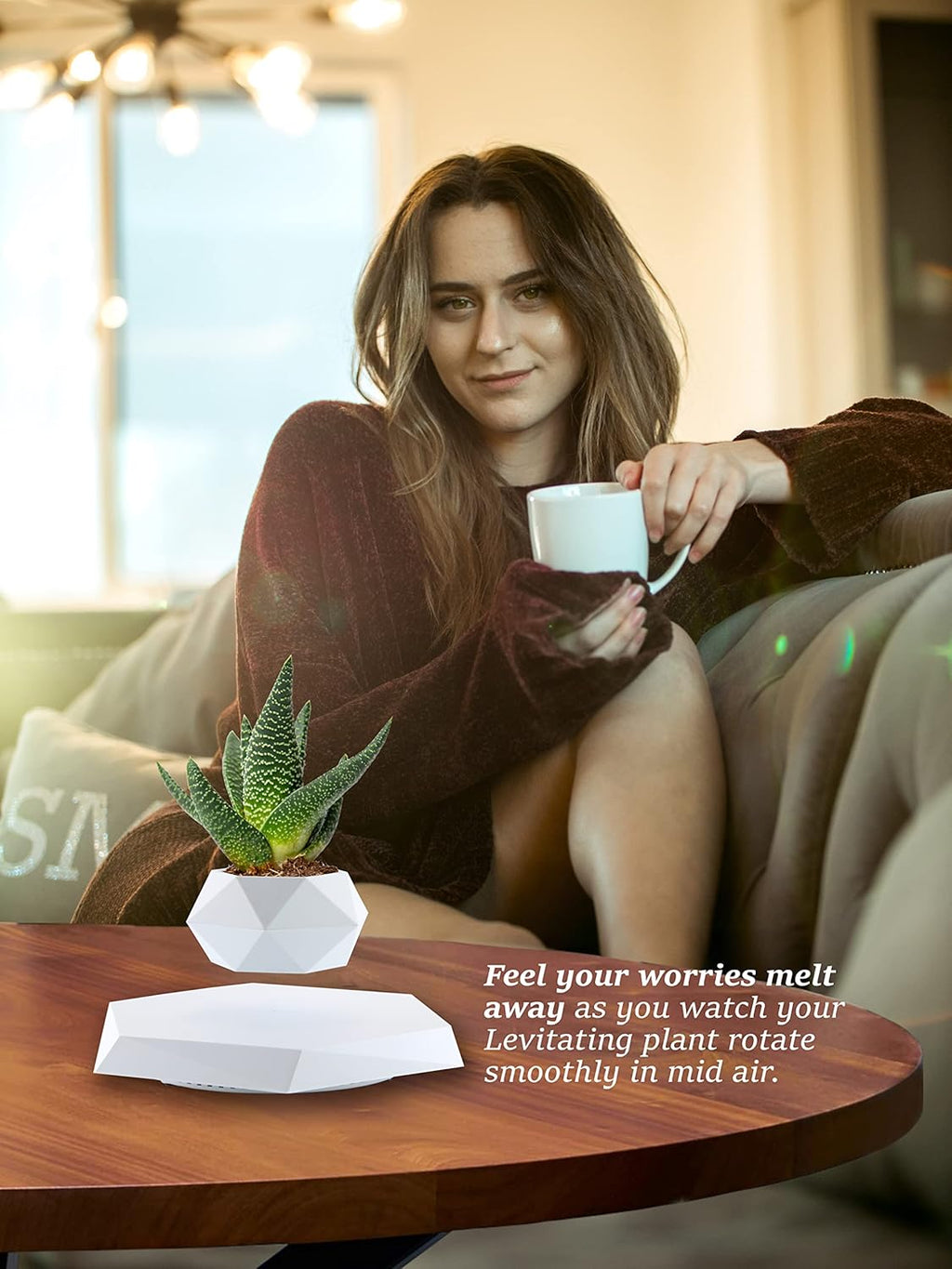 Floating White Levitation Planter | Magnetic Anti-Gravity Flower Pot with 360° Rotating Display