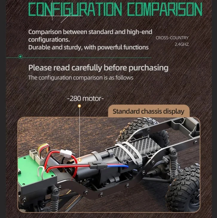 HB R1611 - 1:16 Scale 4WD RC Off-Road Crawler Truck, 2.4GHz Full Proportional Remote Control, IPX4 Water Resistant, LED Lights, RTR All-Terrain Climbing Vehicle description image 6