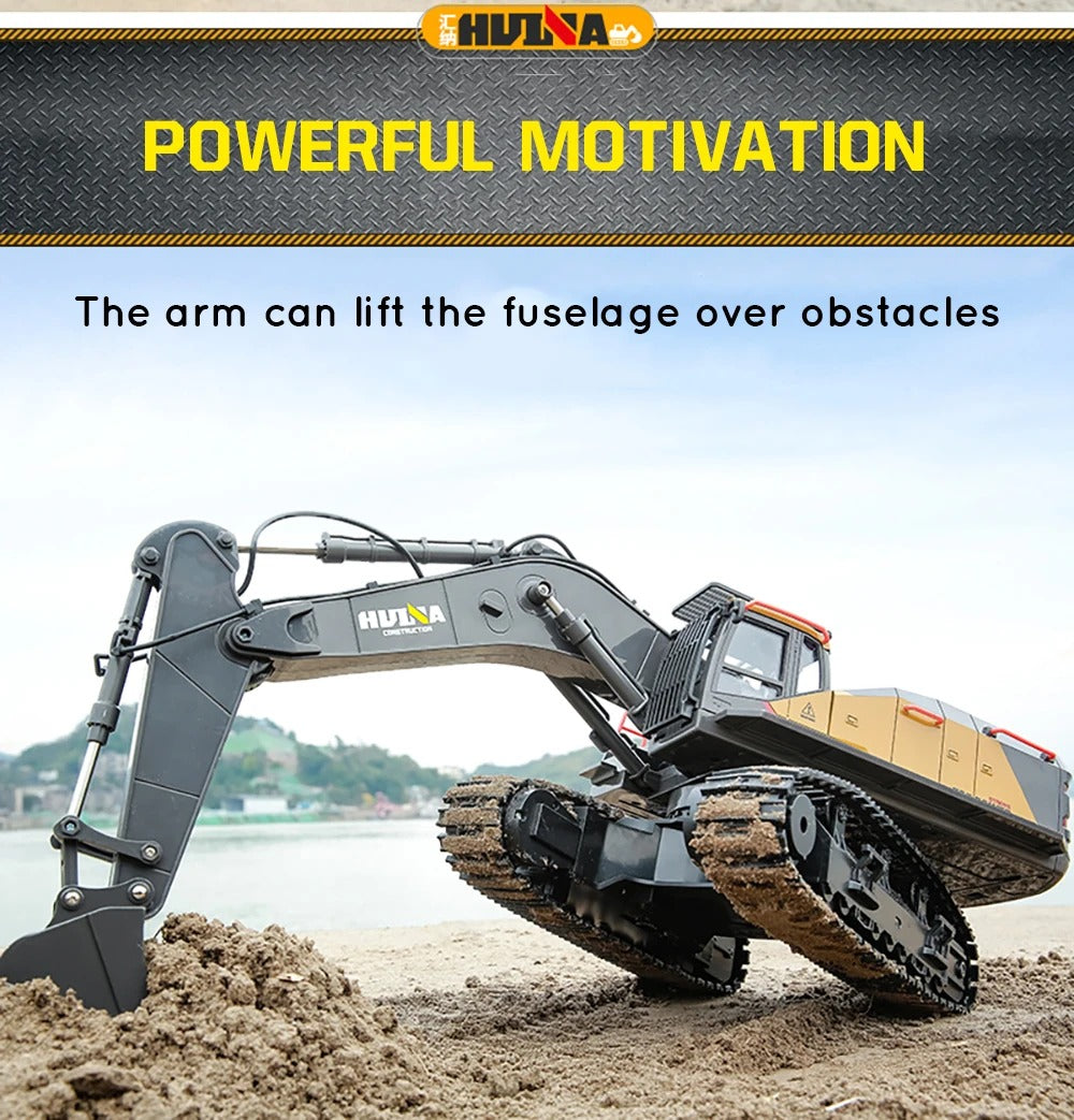 Huina 1592 - 1:14 RC Excavator | 2.4GHz 22CH Semi-Alloy Construction Digger with Metal Bucket, Realistic Lights & Sound description image 6