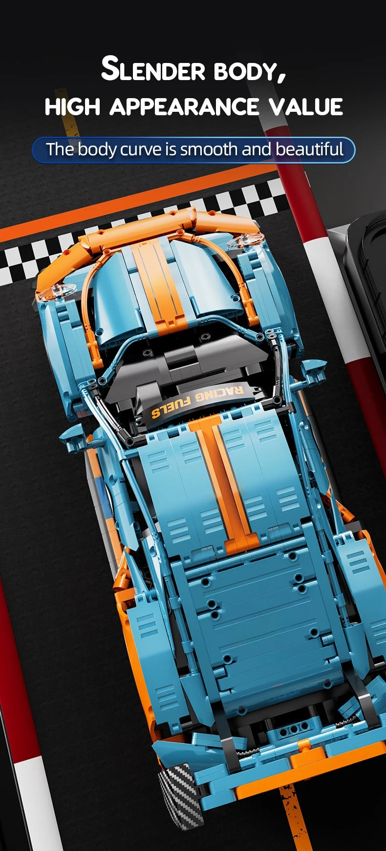 Machine Player 66624 - 1:10 Scale Racing Car Building Blocks Set, 1620+ Piece GT3 Sports Car Model Kit, Detailed Race Car Construction Set with Upgradeable RC Function, STEM Toy for Kids & Adults description image 6