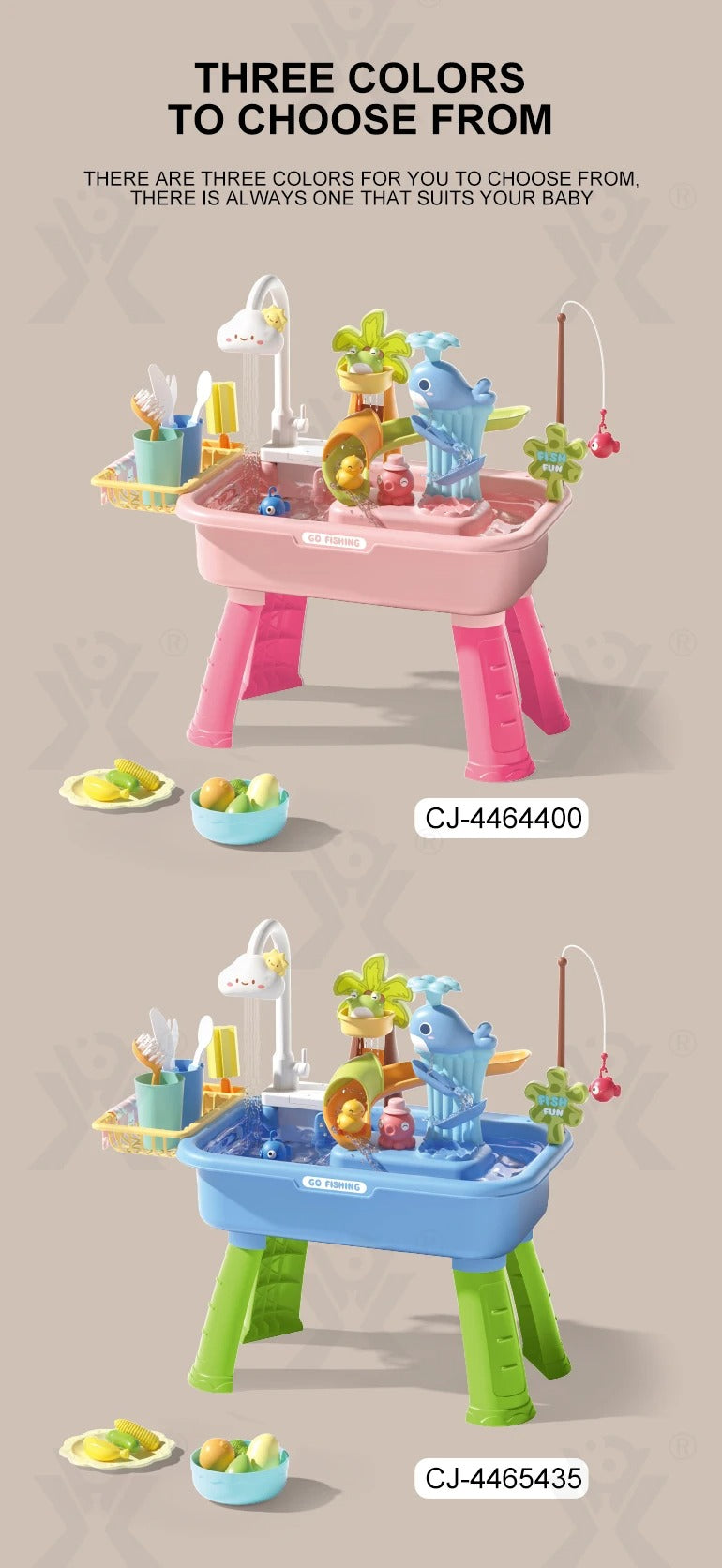 Vegetable Washing Basin Play Set 43 Pieces with Running Water Sink, Fishing Game & Kitchen Accessories for Kids 3+ Years description image 6