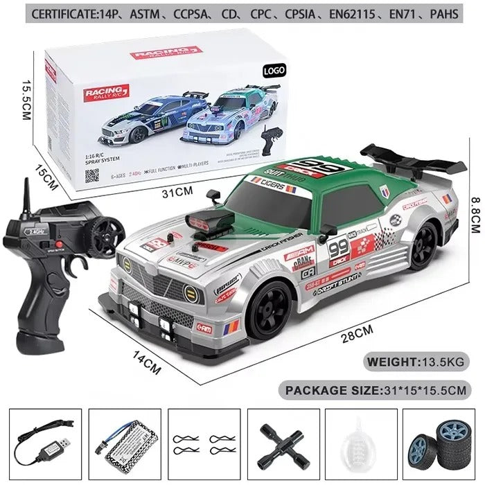SC16A08-01  - 1:16 Scale 2.4GHz 4WD RC Racing Rally Drift Car with Spray Mist LED Lights High Speed Remote Control Stunt Car for Kids description image 6