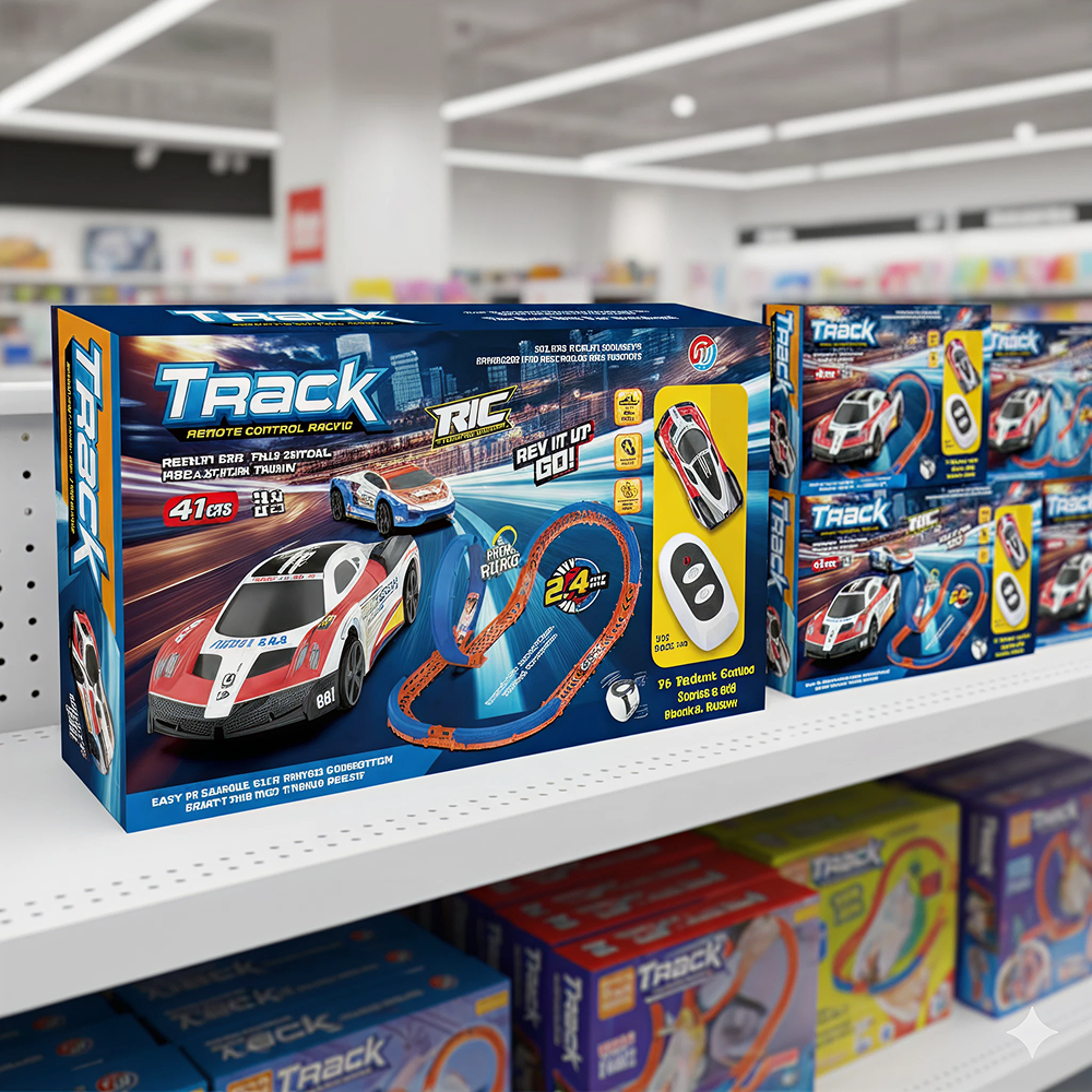 FT-68 2.4GHz Remote Control Loop Racing Track Set with RC Sports Car, 41PCS DIY Stunt Track Playset