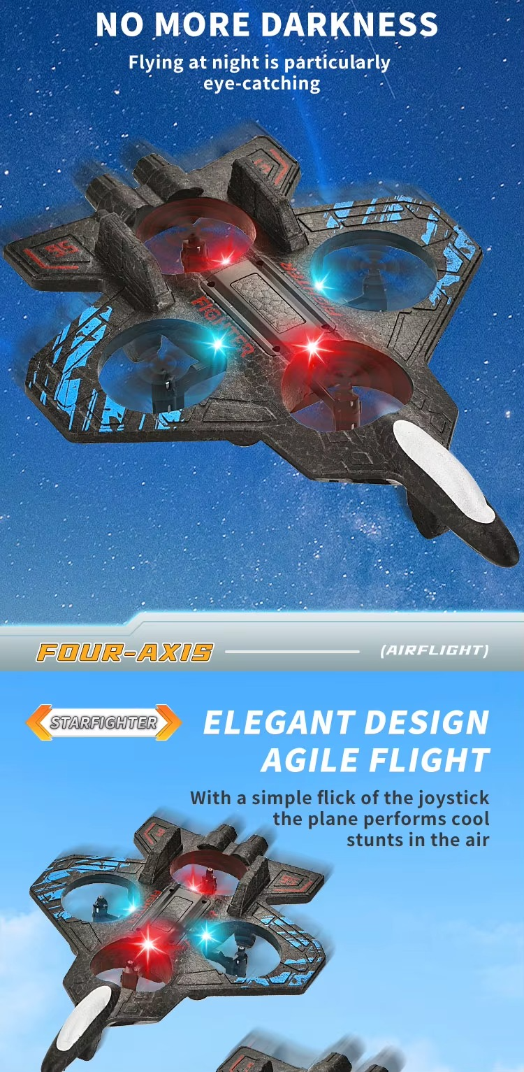 E35 RC Fighter Plane with LED Lights | 2.4GHz Remote Control Flying Jet Toy description image 6