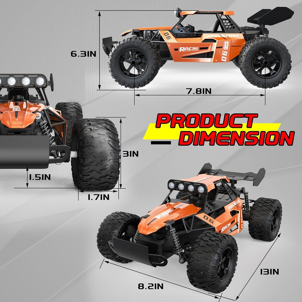1:12 Scale Alloy RC Truck 2.4GHz High Speed 20km/h Remote Control Car RWD Metal Body Off-Road Vehicle with LED Lights, Durable Suspension, Long Range Racing Toy for Kids & Adults - 3699-057