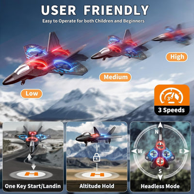 X25 Fighter Aircraft Plane Jet with 2 Batteries | Gravity Sensor RC Jet, 360° Flip, LED Lights, Rechargeable Toy - alternate view