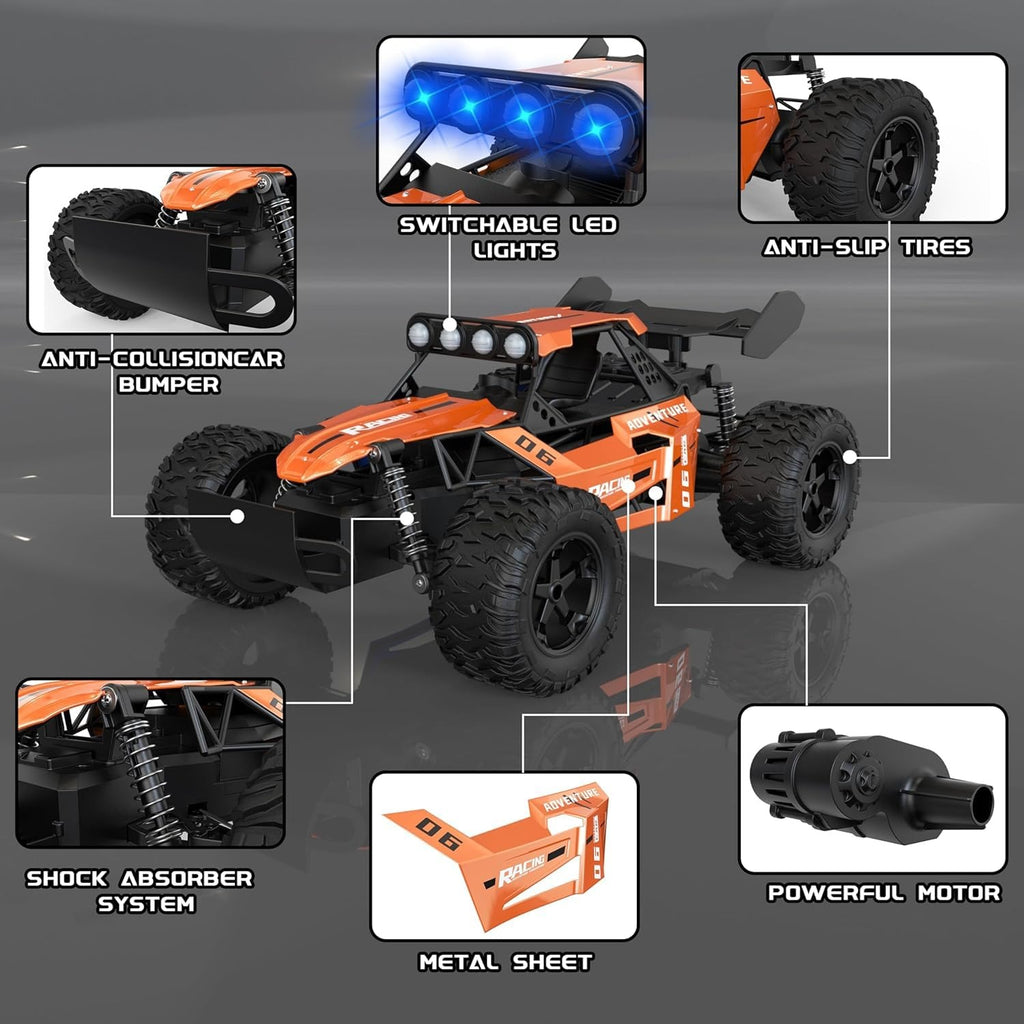 1:12 Scale Alloy RC Truck 2.4GHz High Speed 20km/h Remote Control Car RWD Metal Body Off-Road Vehicle with LED Lights, Durable Suspension, Long Range Racing Toy for Kids & Adults - 3699-057