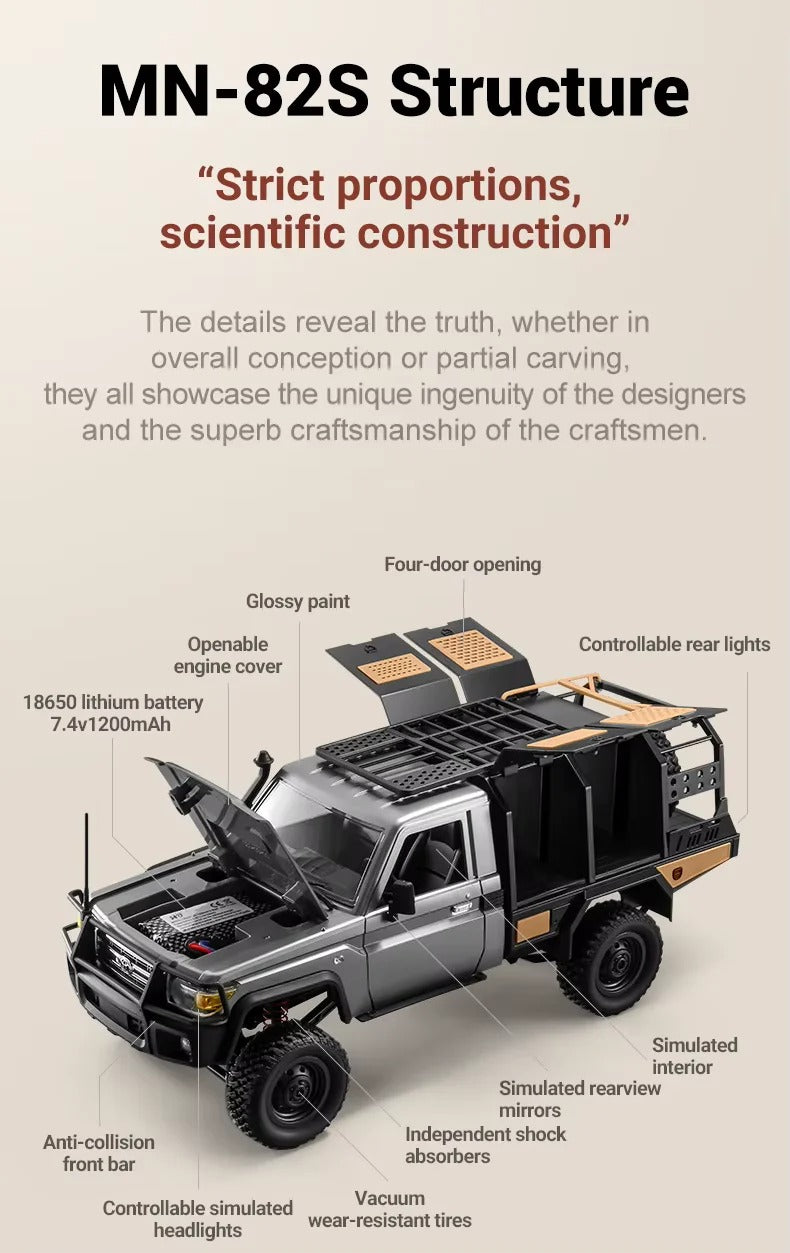 MNRC MN82S - 1:12 Toyota Land Cruiser LC79 RC Rock Crawler | 4WD 2.4GHz Full Proportional Off-Road Pickup Truck with LED Lights description image 7