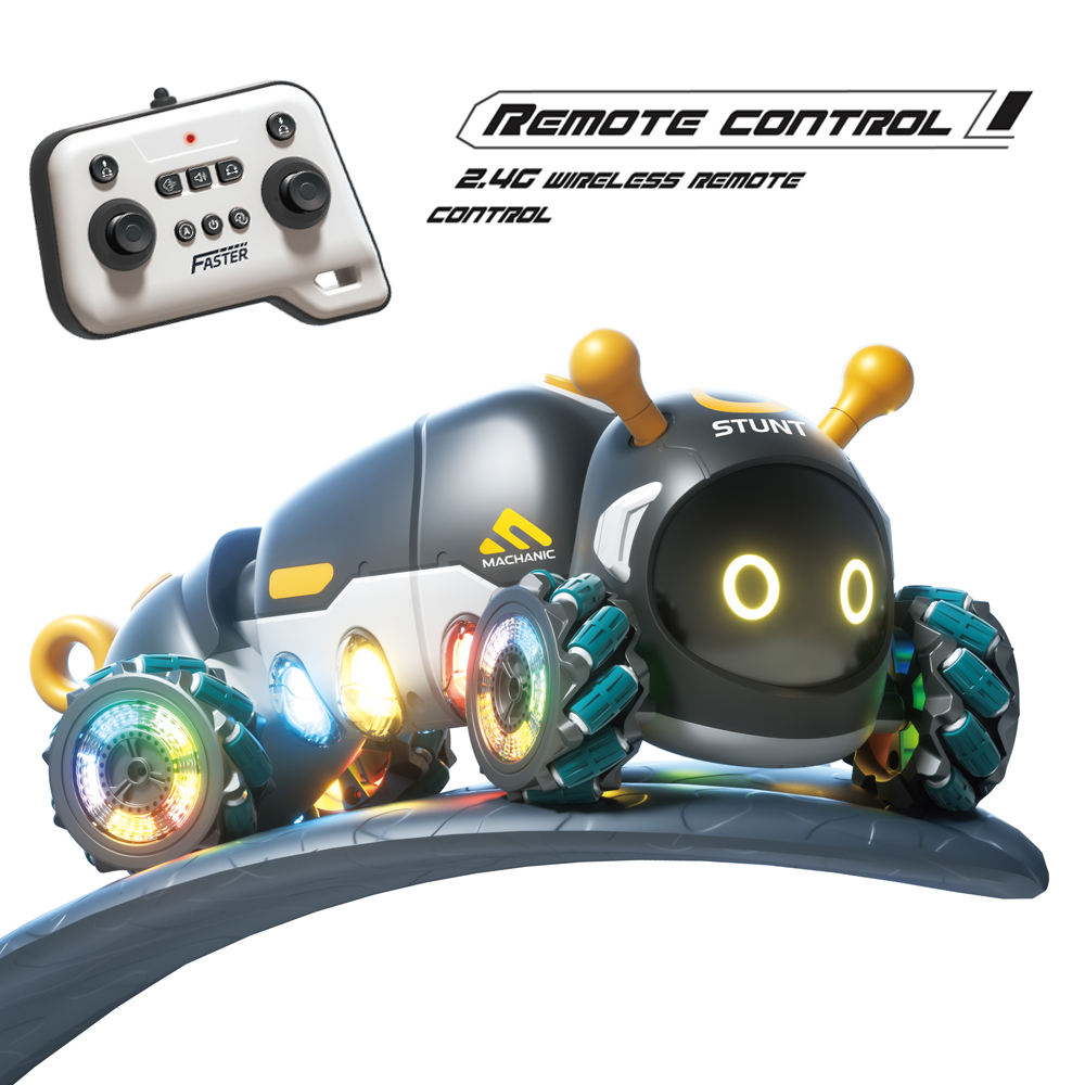 2.4GHz RC Mech Stunt Insect Car, 360° Spin & Omni-Directional Driving, Flexible Torsion Body, LED Lights, Sound Effects, Photoelectric Mist Spray, One-Button Demo, Rechargeable Battery
