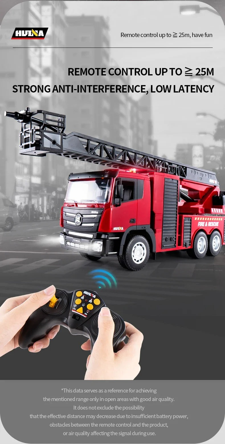 Huina 1361 - 1:18 RC Fire Engine Truck - 2.4GHz 9CH Water Spraying Fire Rescue Truck with Extendable Ladder, Lights & Sound RTR description image 7
