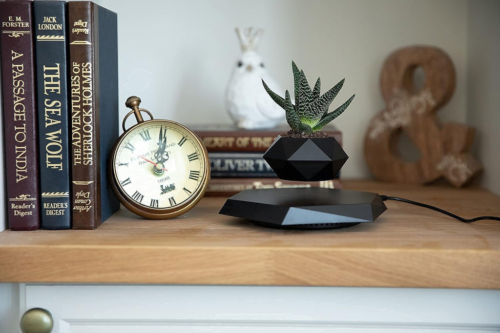 Floating Gravity-Defying Magnetic Levitating Flower Pot | Futuristic Rotating Floating Pot for Desk & Home Décor- Black