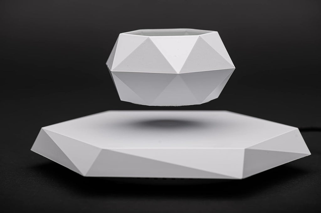 Floating White Levitation Planter | Magnetic Anti-Gravity Flower Pot with 360° Rotating Display