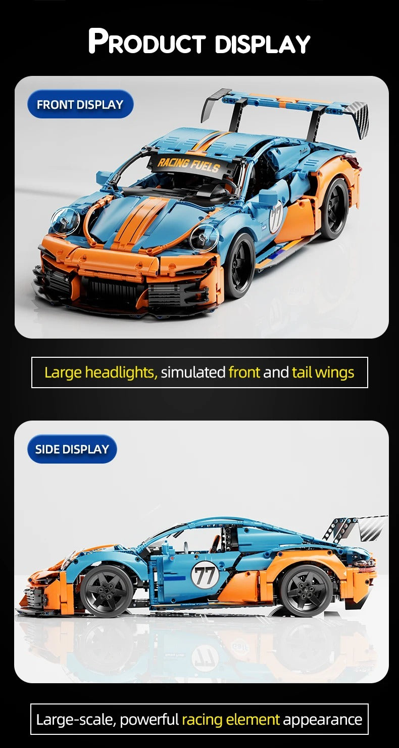 Machine Player 66624 - 1:10 Scale Racing Car Building Blocks Set, 1620+ Piece GT3 Sports Car Model Kit, Detailed Race Car Construction Set with Upgradeable RC Function, STEM Toy for Kids & Adults description image 7