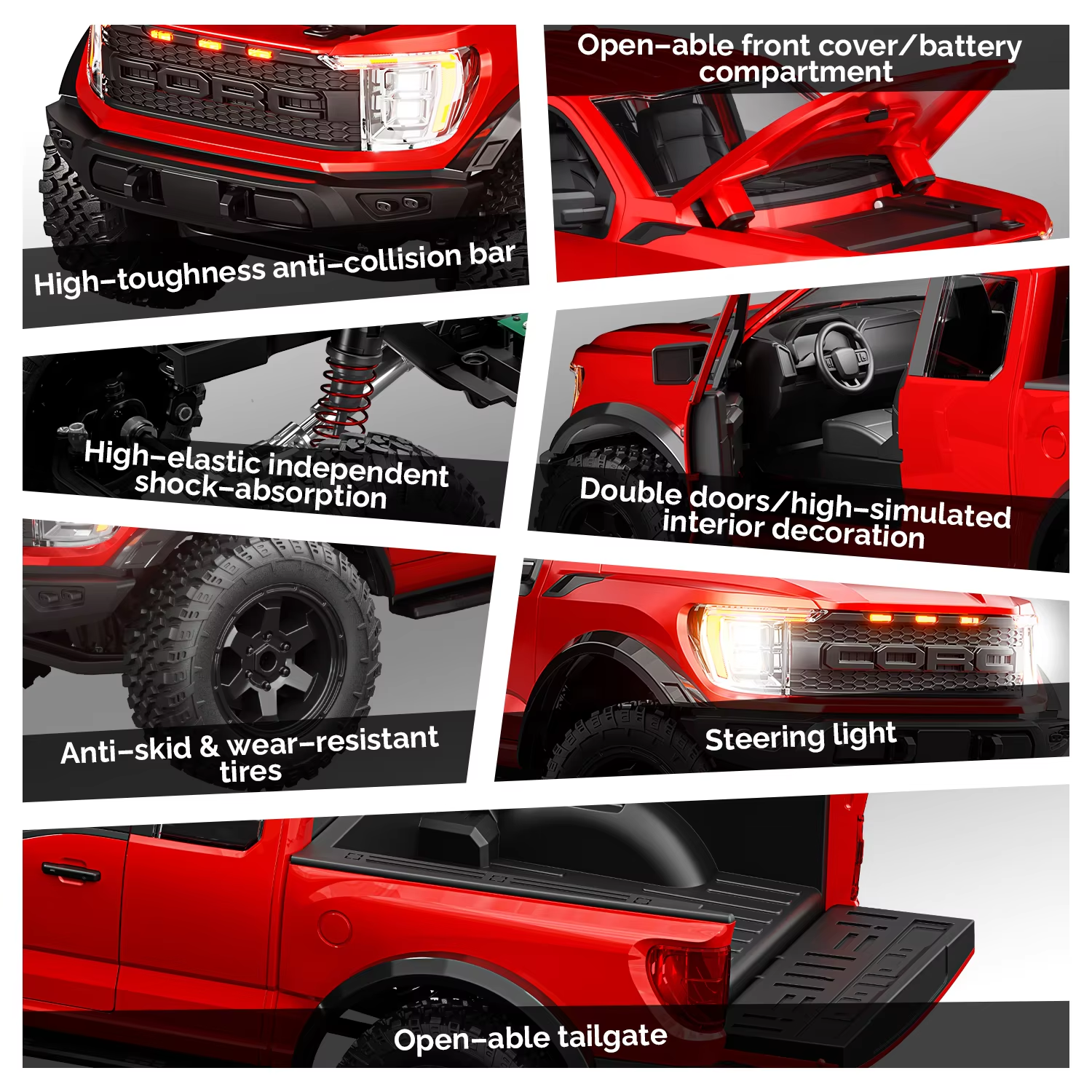 Hstar F150- 1:12 Scale Raptor 4WD RC Off-Road Truck with 2.4GHz Remote Control, Rechargeable Battery, Ready-to-Run All Terrain Remote Control Pickup Truck for Kids & Adults description image 7