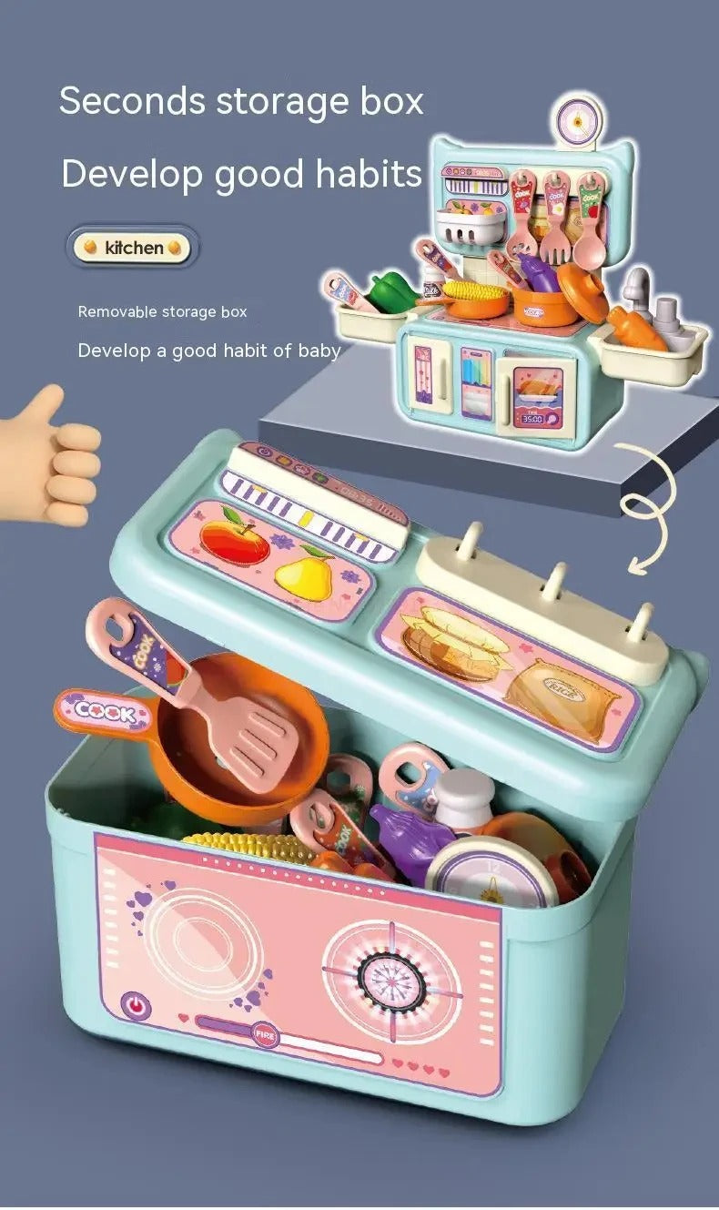 Mini Dream Kitchen Pretend Play Cooking Set with Cookware, Utensils, Vegetables, Sink & Storage Cabinet – Educational Role Play Toy for Kids 3+ Years description image 7