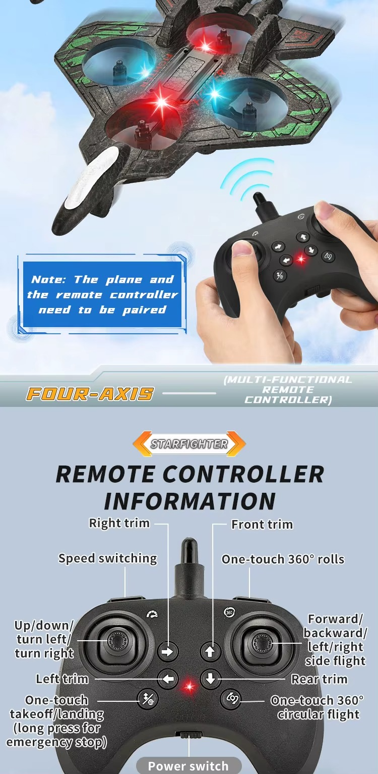 E35 RC Fighter Plane with LED Lights | 2.4GHz Remote Control Flying Jet Toy description image 7