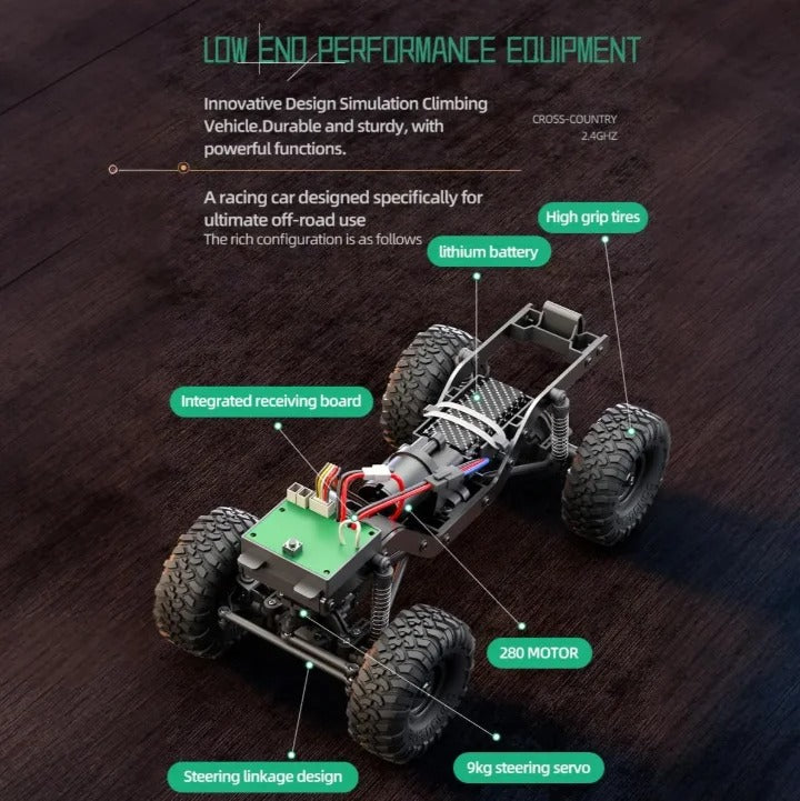 HB R1611 - 1:16 Scale 4WD RC Off-Road Crawler Truck, 2.4GHz Full Proportional Remote Control, IPX4 Water Resistant, LED Lights, RTR All-Terrain Climbing Vehicle description image 7