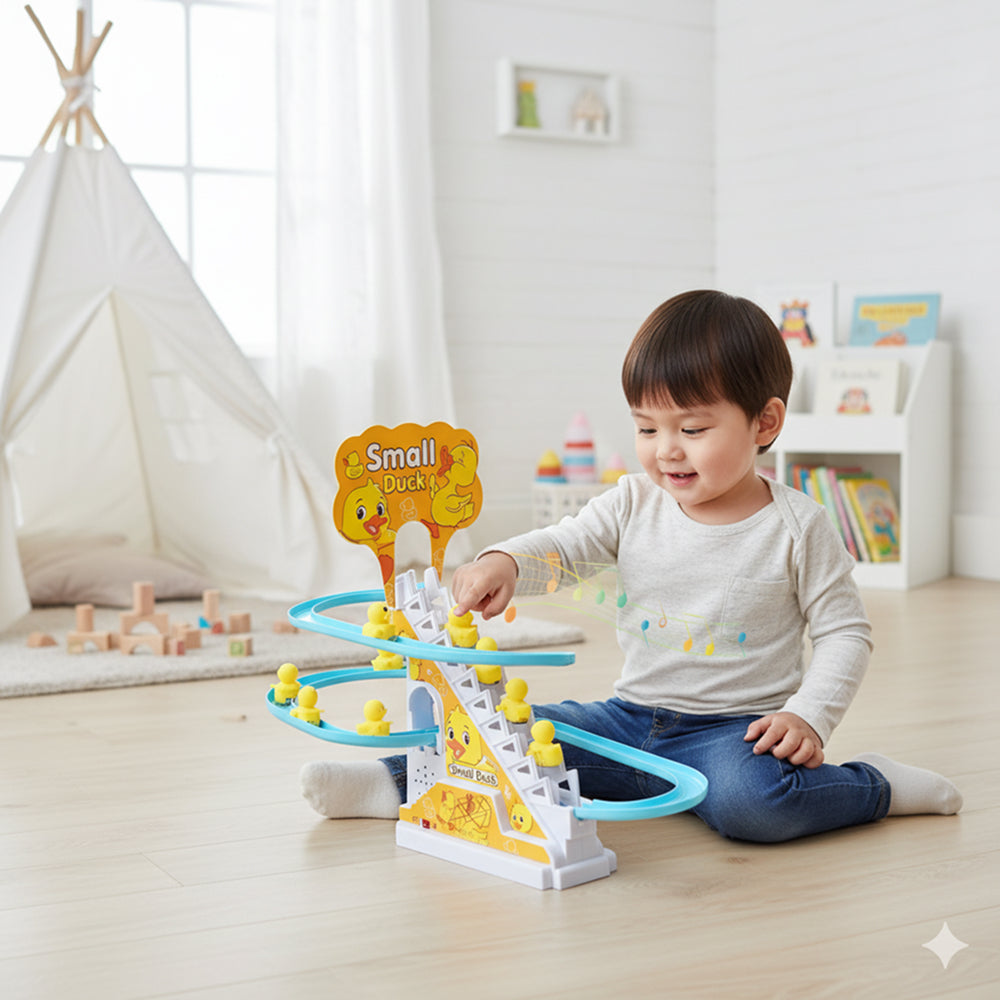 Duck Climbing Stairs Musical Track Toy with 3 Moving Ducks, Lights, Sound & Roller Coaster Track | Educational Toy for Kids 3+ Years