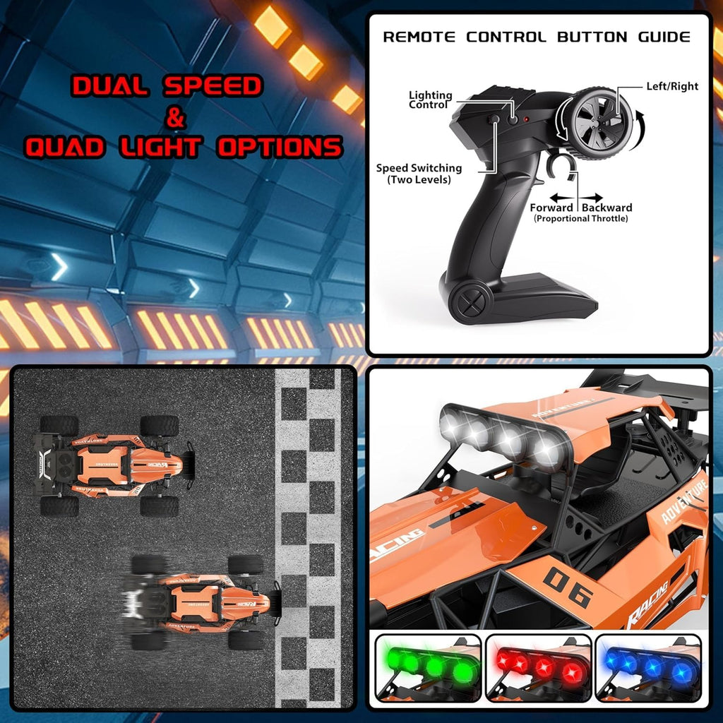 1:12 Scale Alloy RC Truck 2.4GHz High Speed 20km/h Remote Control Car RWD Metal Body Off-Road Vehicle with LED Lights, Durable Suspension, Long Range Racing Toy for Kids & Adults - 3699-057