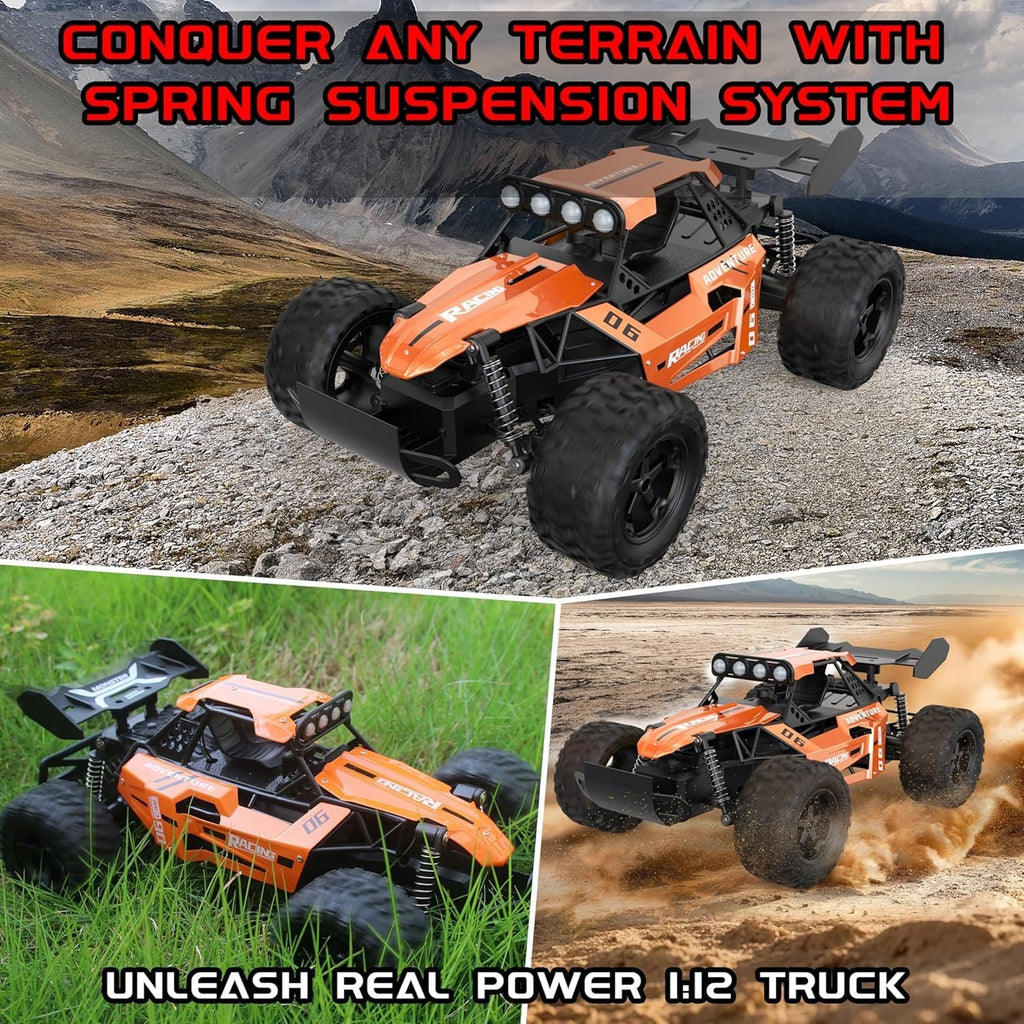 1:12 Scale Alloy RC Truck 2.4GHz High Speed 20km/h Remote Control Car RWD Metal Body Off-Road Vehicle with LED Lights, Durable Suspension, Long Range Racing Toy for Kids & Adults - 3699-057