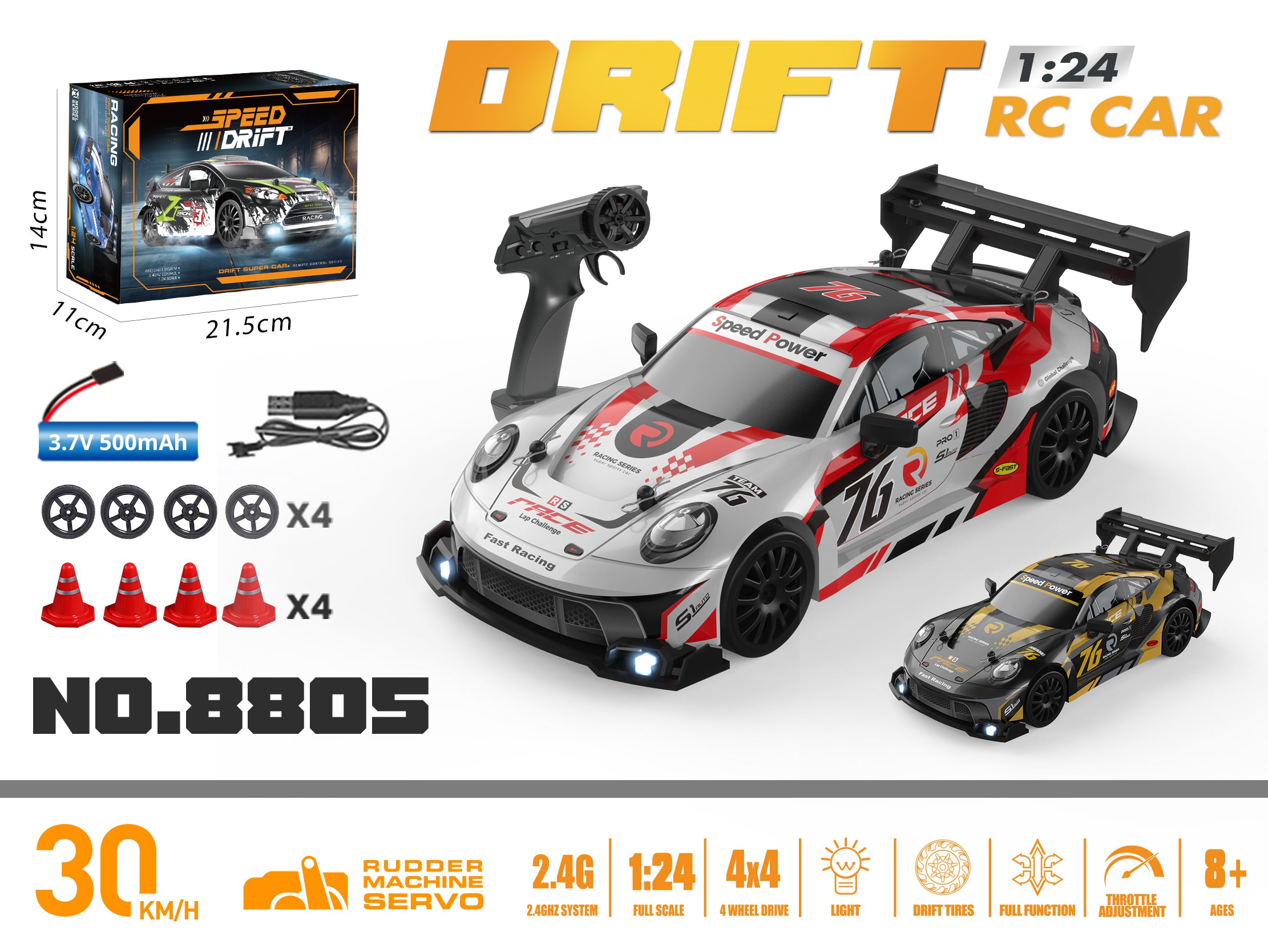 Full Proportional Control 1/24 Stunt Drift Cars Cool Lights Fast Tires