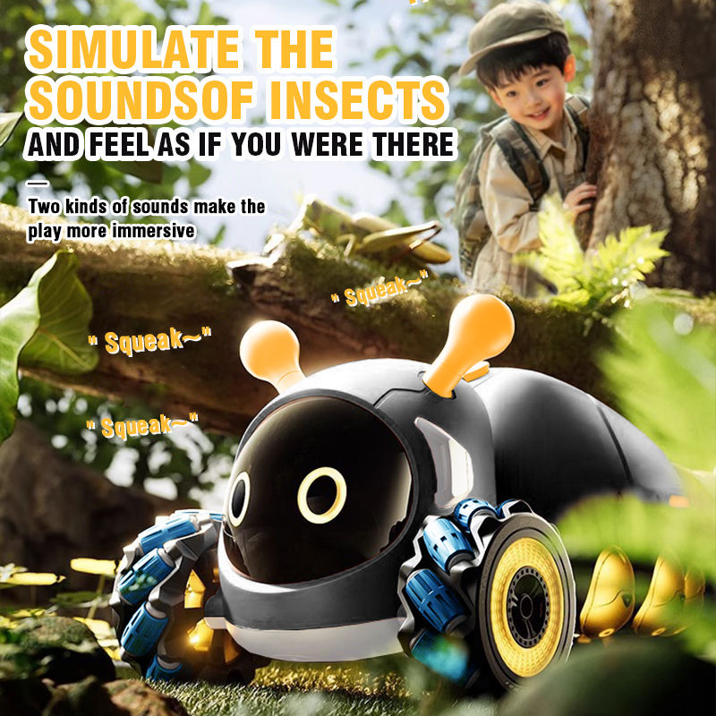 2.4GHz 4WD RC Stunt Caterpillar Insect Car with Spray Mist LED Lights All Terrain Climbing Remote Control Toy Car for Kids