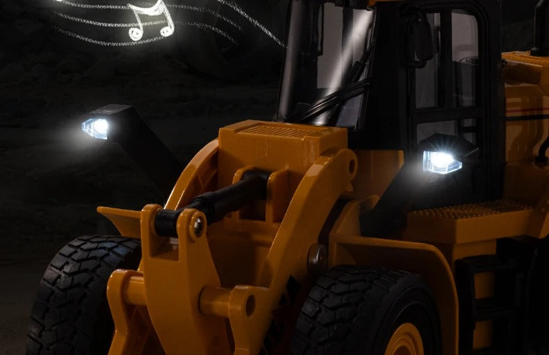 Huina 1552 - 1:16 RC Wheel Loader | 2.4GHz 11CH Semi-Alloy Front End Construction Loader with Metal Bucket, Lights & Sound description image 8
