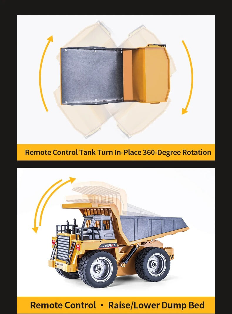Huina 1533 - 1:18 RC Dump Truck 2.4GHz 9CH Alloy Tipping Construction Vehicle with Full Function Remote Control & LED Lights description image 7