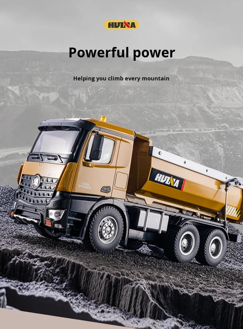 Huina 1573 - 1:14 RC Dump Truck - 2.4GHz Full Function Heavy Duty Construction Tipper with Realistic Dump Bed & LED Lights description image 8