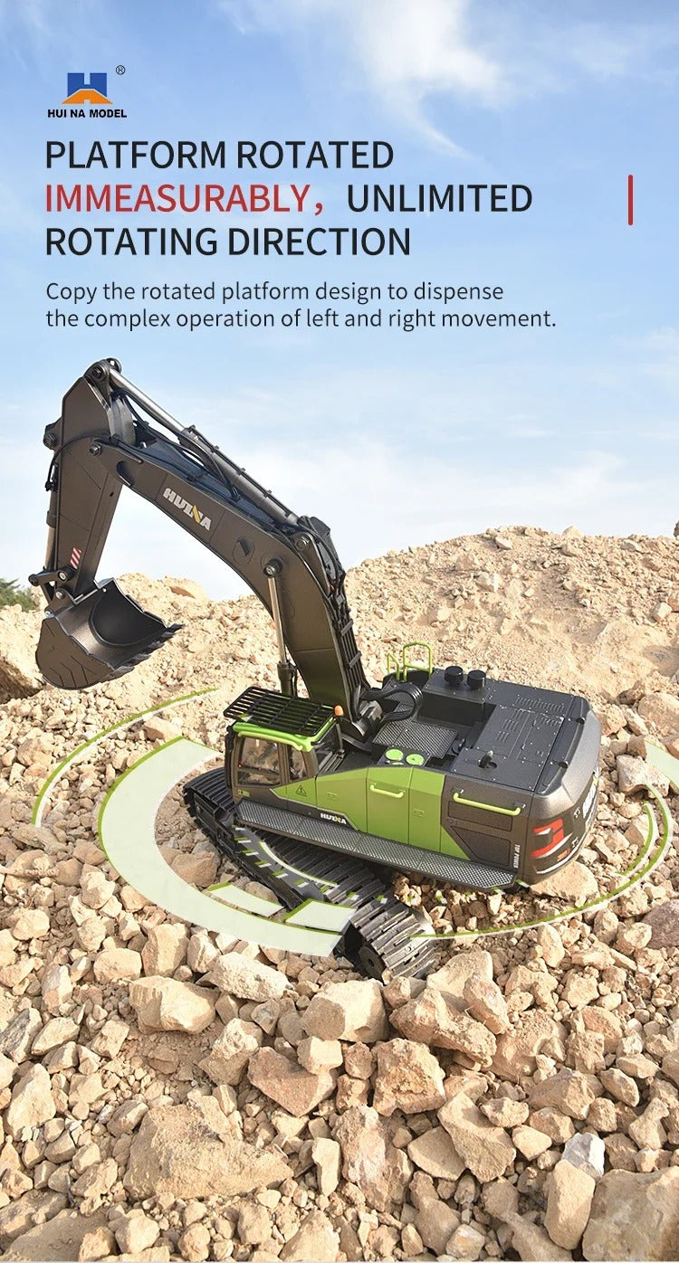 Huina 1593 - 1:14 RC Excavator | 2.4GHz 22CH Semi-Alloy Full Function Construction Digger with Realistic Lights & Sound description image 8