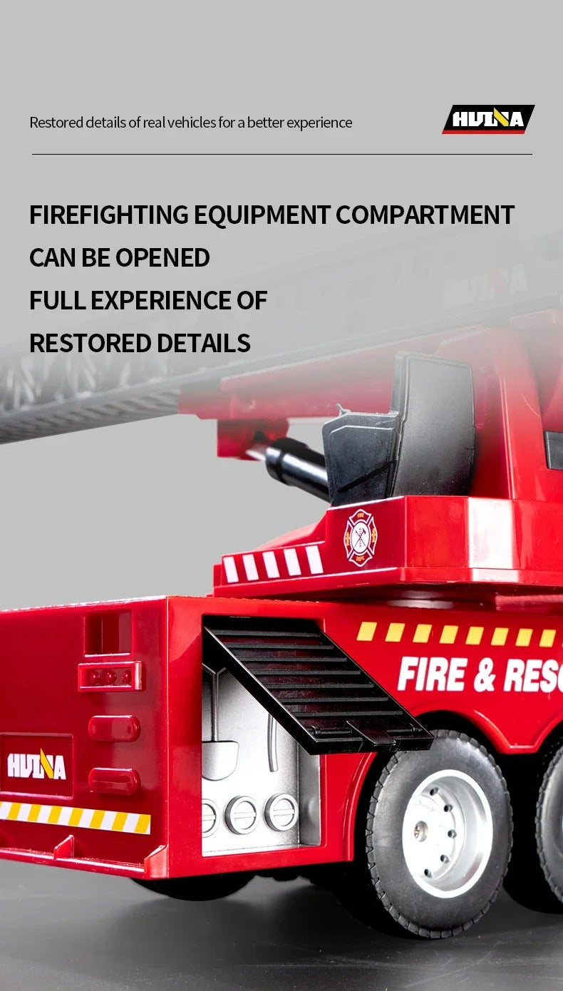 Huina 1361 - 1:18 RC Fire Engine Truck - 2.4GHz 9CH Water Spraying Fire Rescue Truck with Extendable Ladder, Lights & Sound RTR description image 8