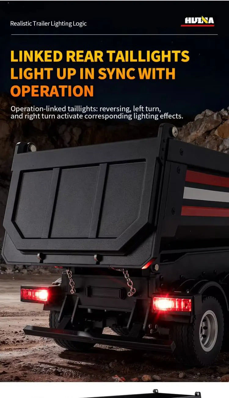 Huina 1509 - 1:18 Scale Official RC Electric Dump Semi Trailer for Huina 1501 Scania 770S, Alloy Construction, 2.4GHz Compatible, Electric Lifting Dump Bed, Rechargeable RTR Heavy Haul Trailer description image 8