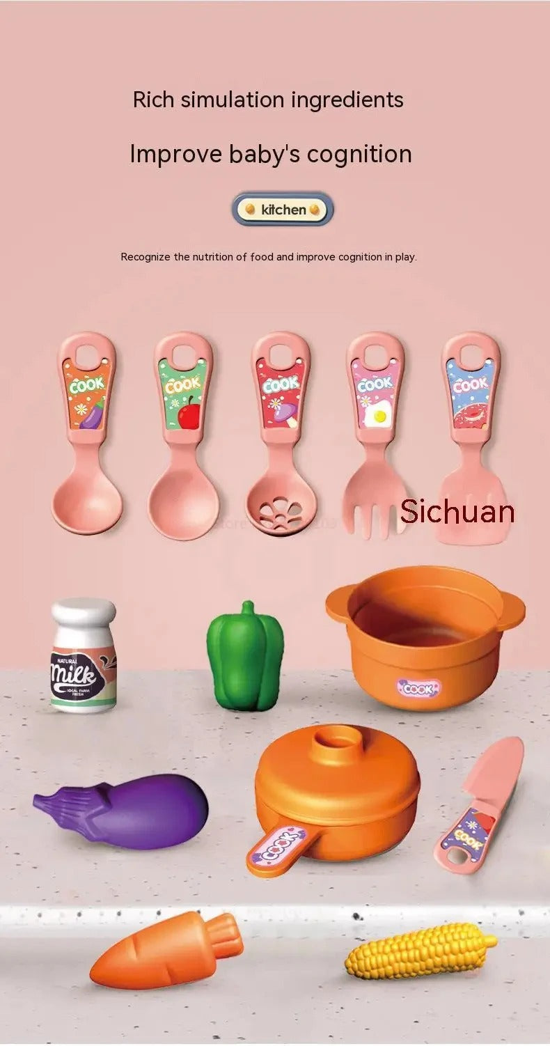 Mini Dream Kitchen Pretend Play Cooking Set with Cookware, Utensils, Vegetables, Sink & Storage Cabinet – Educational Role Play Toy for Kids 3+ Years description image 8