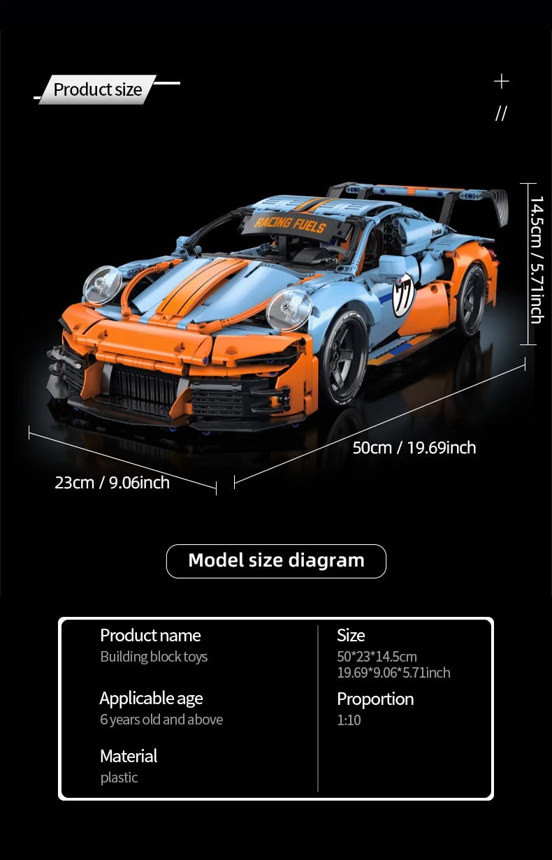 Machine Player 66624 - 1:10 Scale Racing Car Building Blocks Set, 1620+ Piece GT3 Sports Car Model Kit, Detailed Race Car Construction Set with Upgradeable RC Function, STEM Toy for Kids & Adults description image 9